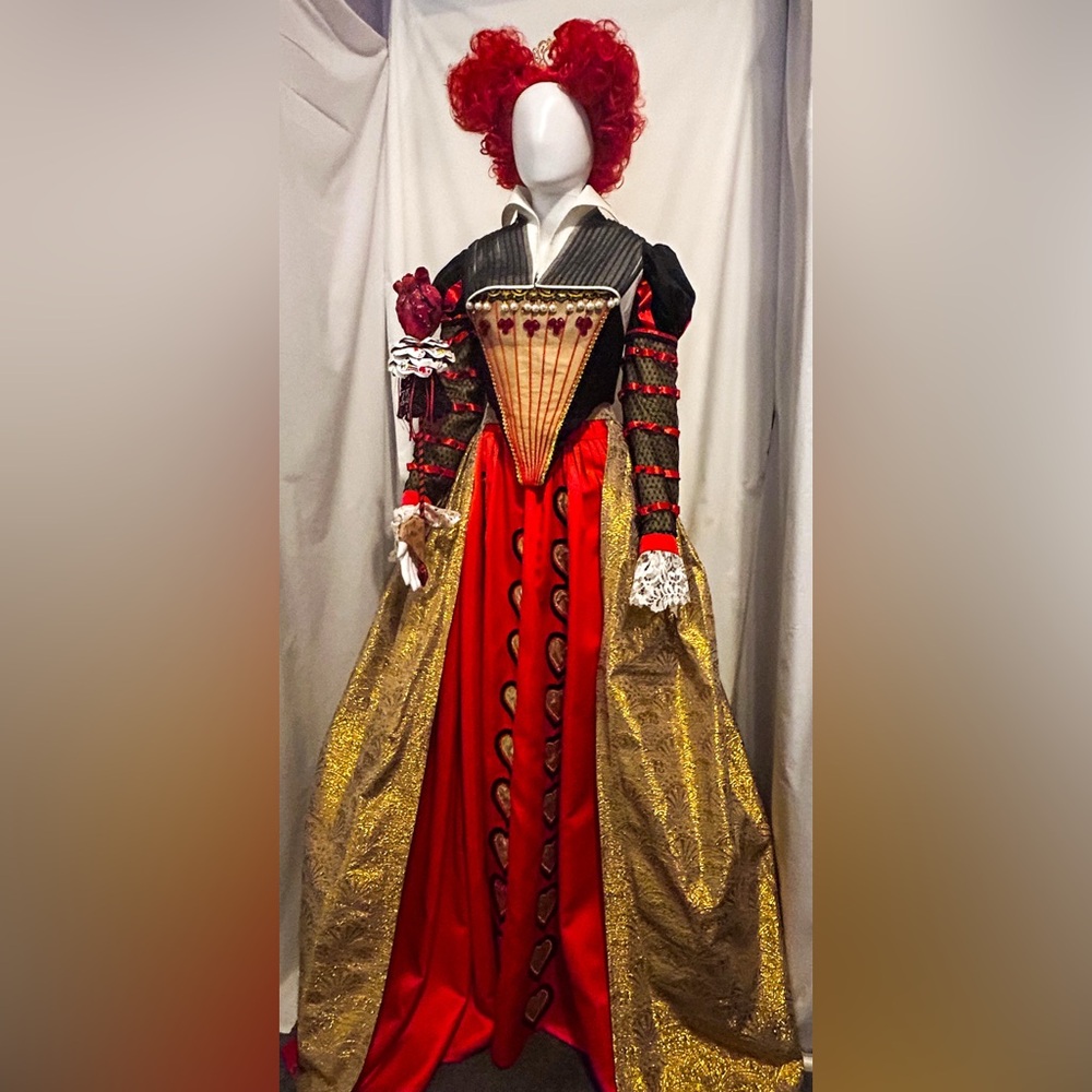 Queen Of Hearts Costume Sz S Handmade Red Gold Gown Alice In Wonderland Cosplay